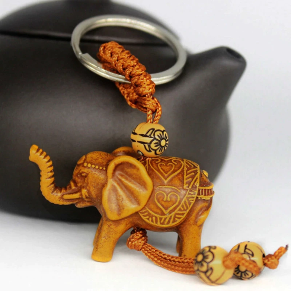 Elephant Key Tag - Unique Carved Peach Wood
